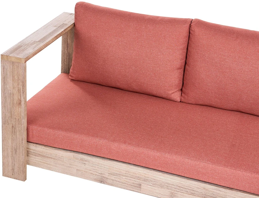 Lauko baldų komplektas Beliani Sodo kampinė sofa 5 asmenims MARETTIMO dešininė raudoni sertifikuota akacijos mediena