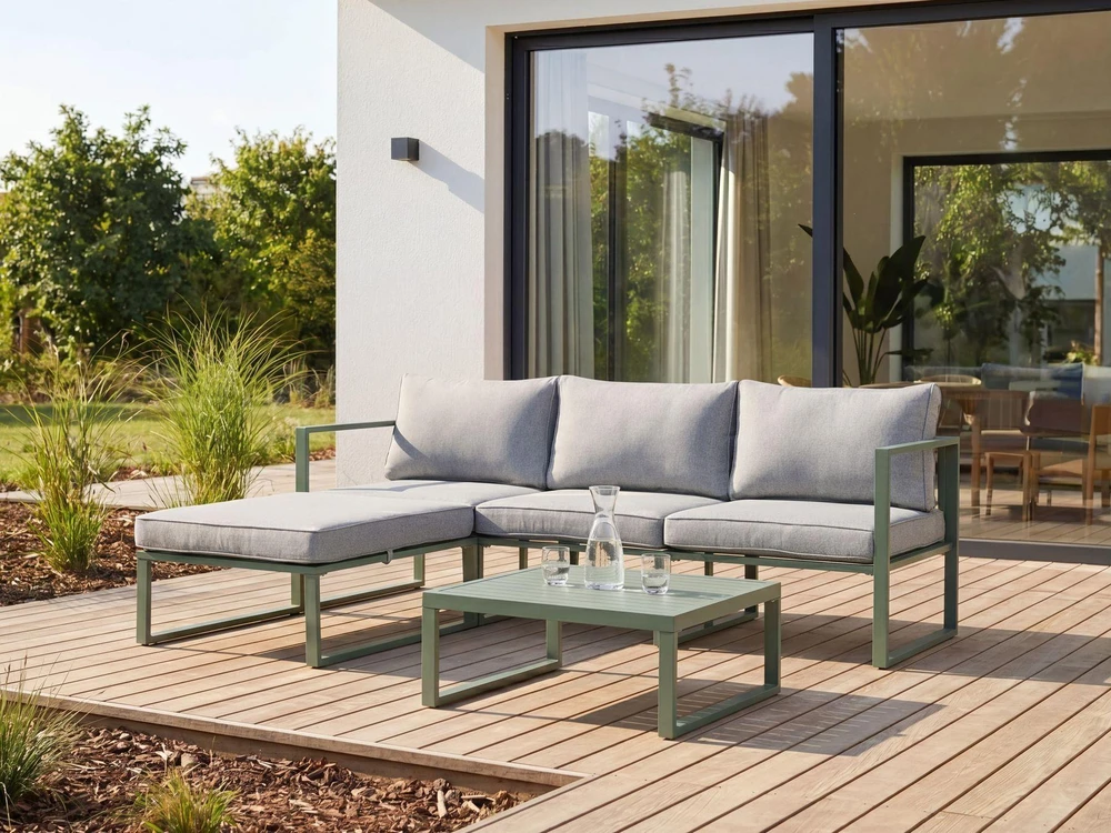 Lauko baldų komplektas Beliani Sodo kampinė sofa su staliuku 3 asmenims OLANG žalia