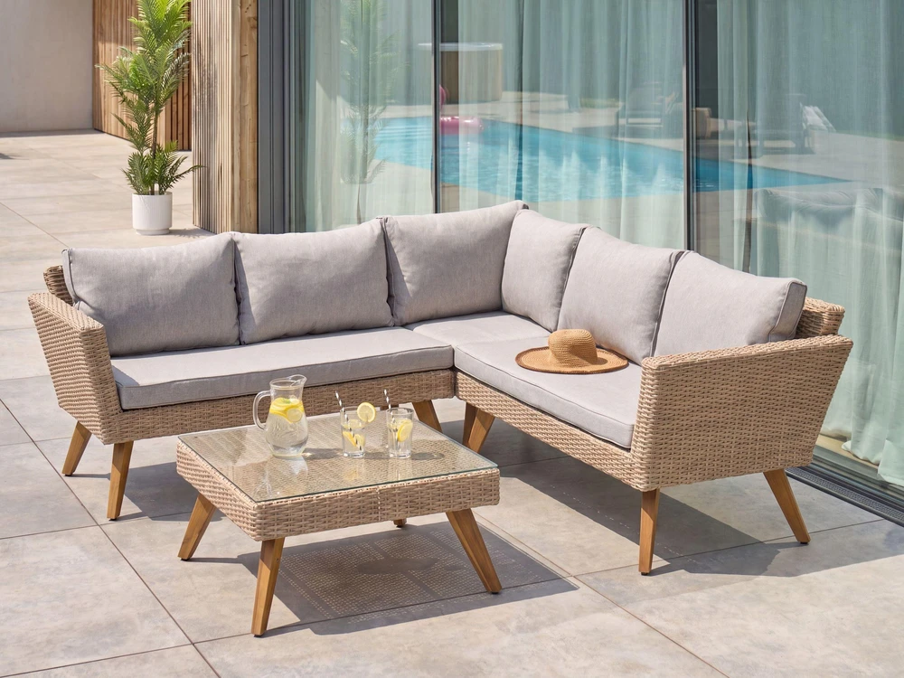 Lauko baldų komplektas Beliani Sodo kampinė sofa su staliuku 6 asmenims VITTORIA technoratanas pilka
