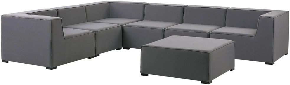 Lauko baldų komplektas Beliani Sodo kampinė sofa su otomane 7 asmenims AREZZO Modulinė Dešininė Pilka