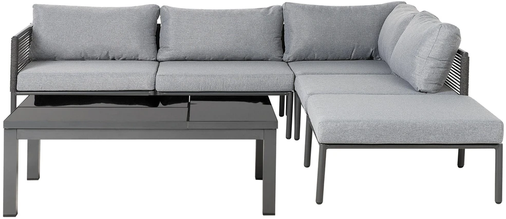 Lauko baldų komplektas Beliani Sodo kampinė sofa su staliuku 6 asmenims FORANO pilka metalinė
