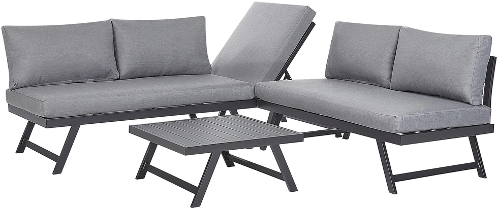 Lauko baldų komplektas Beliani Sodo kampinė sofa su staliuku 5 asmenims COCCORINO pilka, metalinė