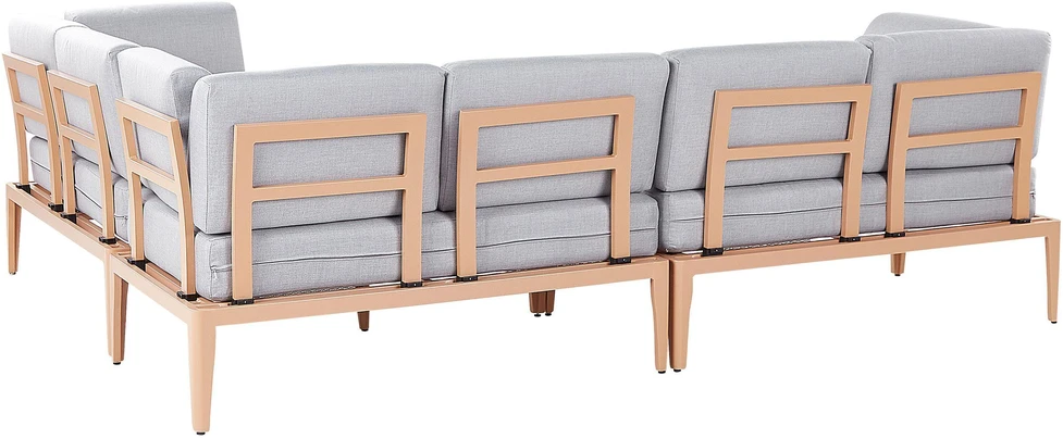 Lauko baldų komplektas Beliani Sodo kampinė sofa su staliuku 6 asmenims RIMA III kairinė, pilka, metalinė, modulinė