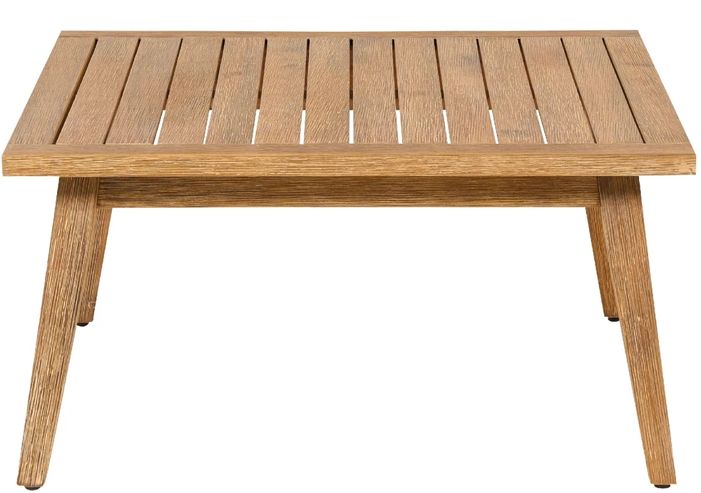 Lauko baldų komplektas Beliani Sodo kampinė sofa su stalu 5 asmenims ALCAMO kairinė, šviesiai smėlio spalvos, akacijos mediena