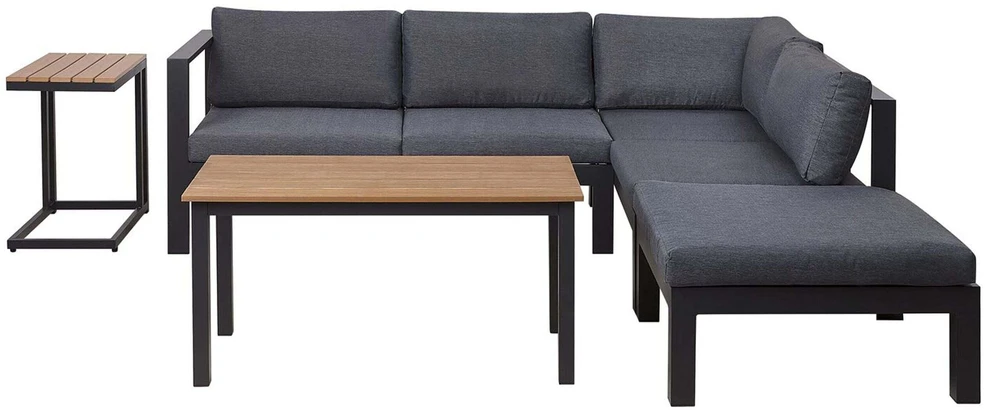 Lauko baldų komplektas Beliani Sodo kampinė sofa su staliuku 5 asmenims MESSINA kairinė juoda metalinė