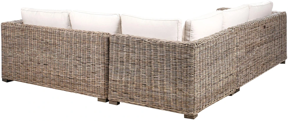 Lauko baldų komplektas Beliani Sodo kampinė sofa su pufu 5 asmenims RINELLA, pilkas ratanas