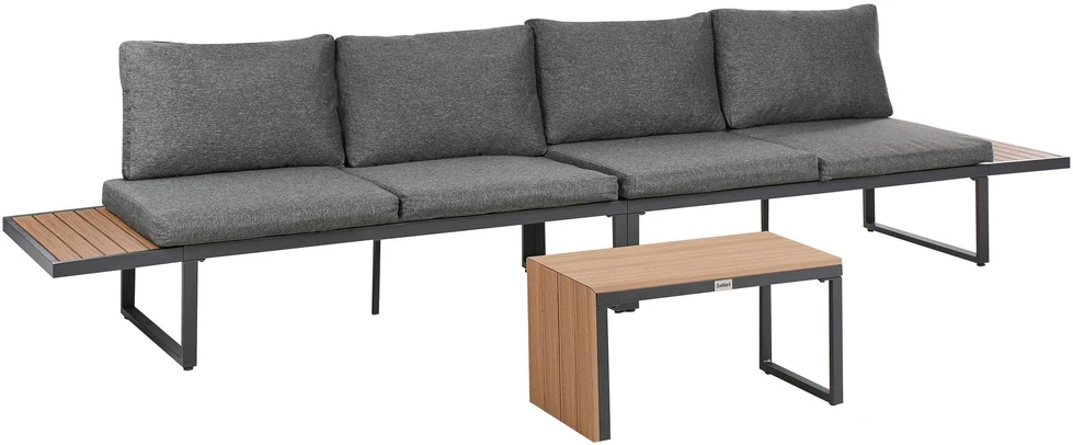 Lauko baldų komplektas Beliani Sodo kampinė sofa su staliuku 4 asmenims PIENZA kairinė, šviesiai ruda/pilka