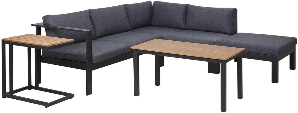 Lauko baldų komplektas Beliani Sodo kampinė sofa su staliuku 5 asmenims MESSINA kairinė juoda metalinė