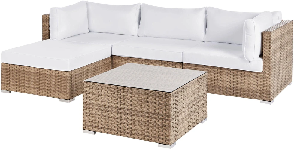 Lauko baldų komplektas Beliani Sodo kampinė sofa su staliuku 4 asmenims SANO dešininė natūralus technratanas modulinė