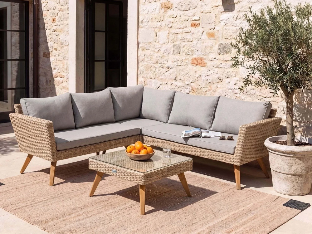 Lauko baldų komplektas Beliani Sodo kampinė sofa su staliuku 6 asmenims VITTORIA technoratanas pilka