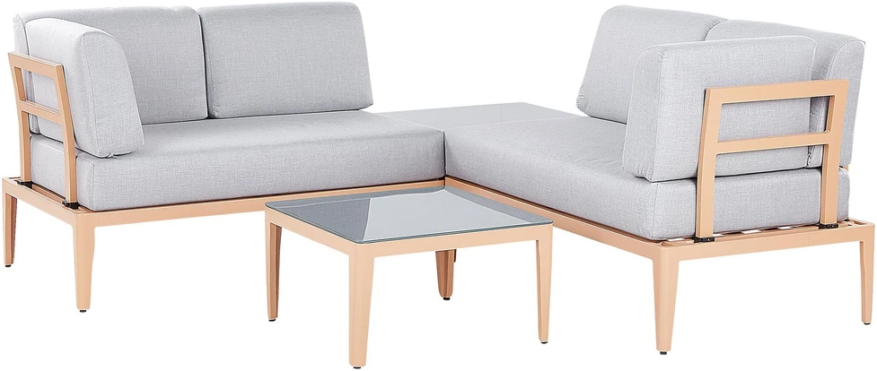 Lauko baldų komplektas Beliani Sodo kampinė sofa su staliuku 6 asmenims RIMA III kairinė, pilka, metalinė, modulinė