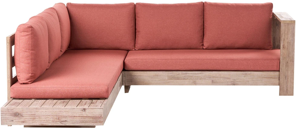 Lauko baldų komplektas Beliani Sodo kampinė sofa 5 asmenims MARETTIMO kairinė, raudona, sertifikuota akacijos mediena