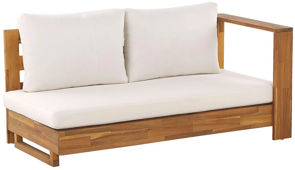 Lauko baldų komplektas Beliani Sodo kampinė sofa 5 asmenims MARETTIMO kairinė, kreminė balta, sertifikuota akacijos mediena