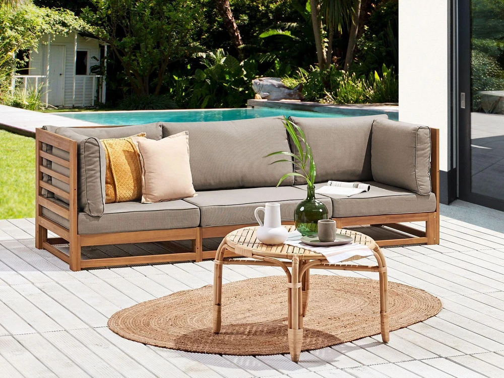 Lauko baldų komplektas Beliani Sodo sofa 3 vietų TRANI Modulinė, sertifikuota akacijos mediena, šviesiai ruda