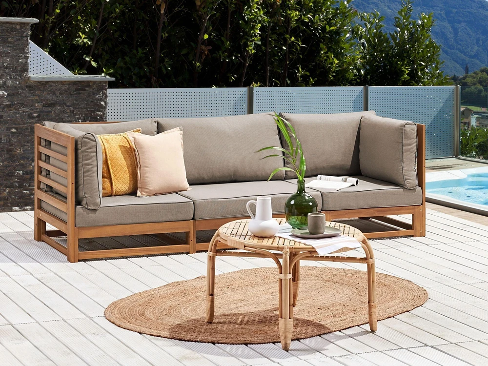 Lauko baldų komplektas Beliani Sodo sofa 3 vietų TRANI Modulinė, sertifikuota akacijos mediena, šviesiai ruda