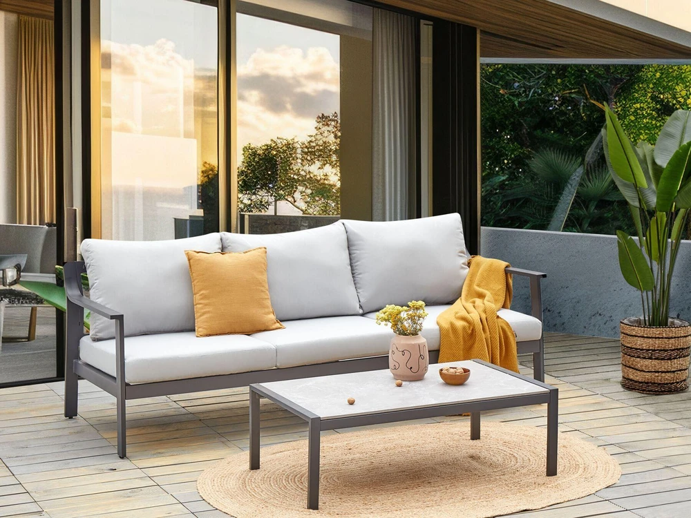 Lauko baldų komplektas Beliani Sodo sofa 3 asmenims KIATO Metalo šviesiai pilka