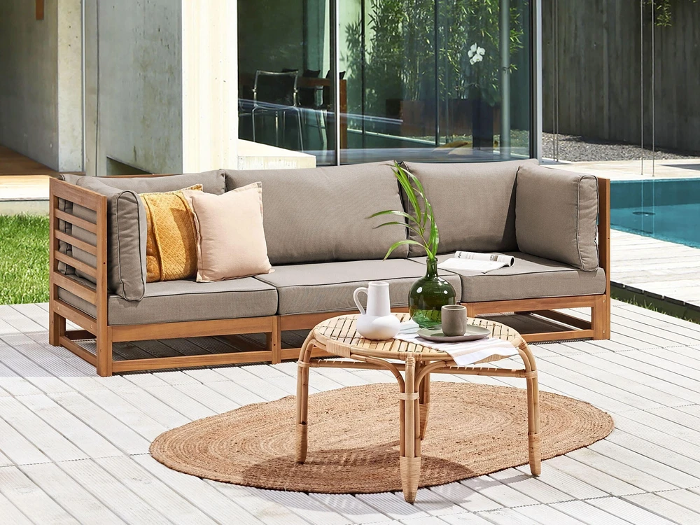 Lauko baldų komplektas Beliani Sodo sofa 3 vietų TRANI Modulinė, sertifikuota akacijos mediena, šviesiai ruda