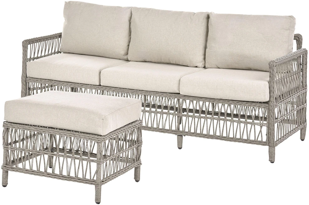 Lauko baldų komplektas Beliani Sodo sofa su otomane 3 asmenims OFENA Technorattan Pilka