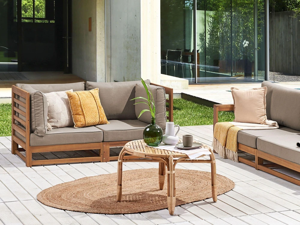 Lauko baldų komplektas Beliani Sodo sofa 2 asmenims TRANI Modulinė Sertifikuota akacijos mediena Šviesiai ruda