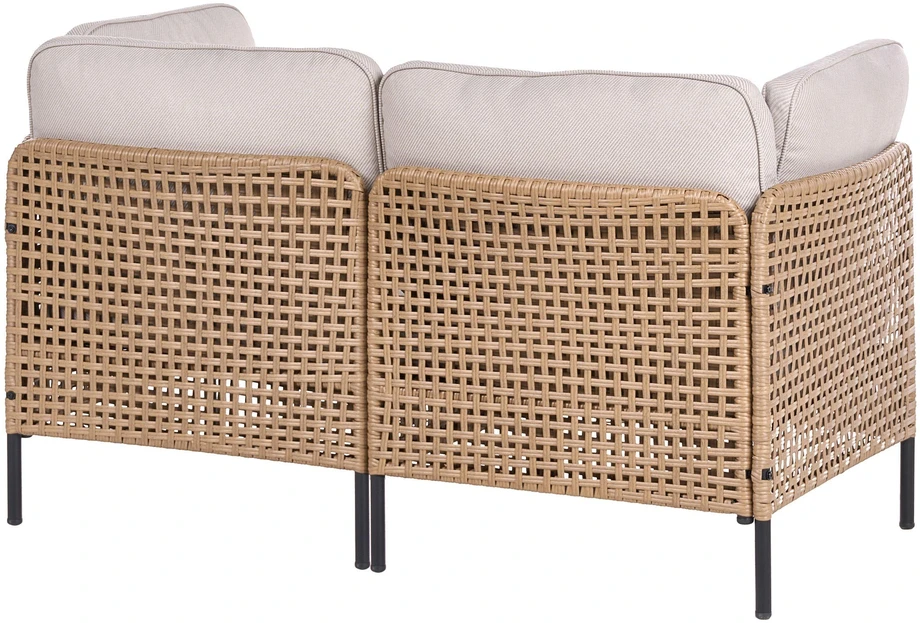 Lauko baldų komplektas Beliani Sodo sofa su staliuku 2 asmenims OMEGANA šviesiai smėlio spalvos technoratanas