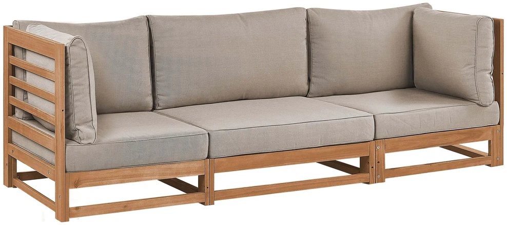 Lauko baldų komplektas Beliani Sodo sofa 3 vietų TRANI Modulinė, sertifikuota akacijos mediena, šviesiai ruda
