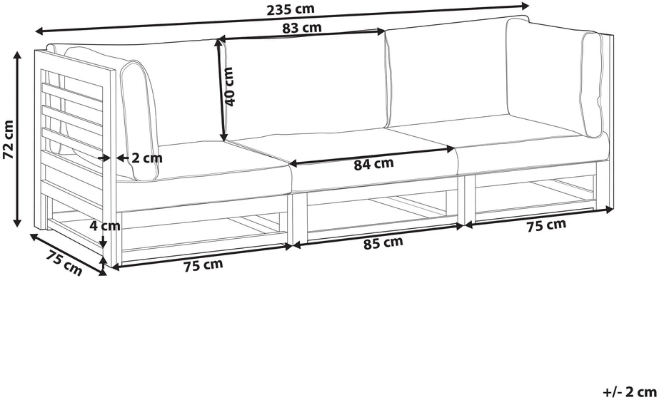 Lauko baldų komplektas Beliani Sodo sofa 3 asmenims TRANI Modulinė Sertifikuota akacijos mediena Bordo
