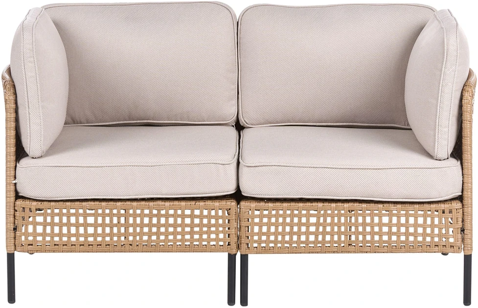 Lauko baldų komplektas Beliani Sodo sofa su staliuku 2 asmenims OMEGANA šviesiai smėlio spalvos technoratanas