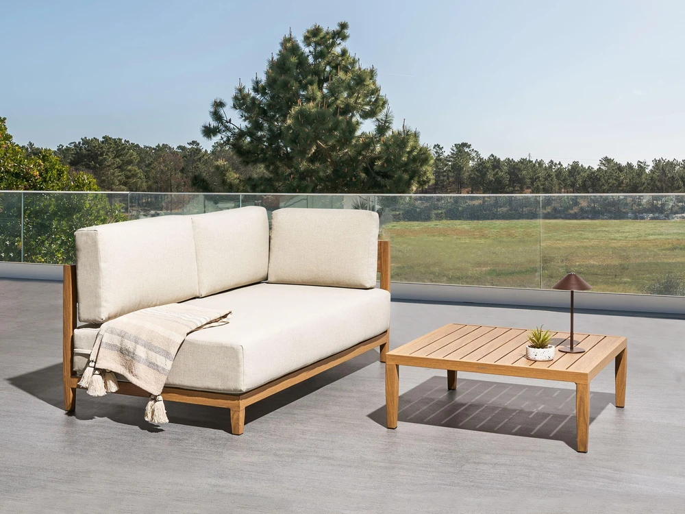 Lauko baldų komplektas Beliani Sodo sofa su staliuku 2 asmenims SAMPIERI šviesiai ruda metalinė