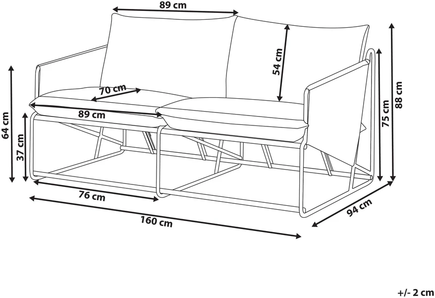Lauko baldų komplektas Beliani Sodo sofa PONTE, 2 vietų, metalinė, pilka