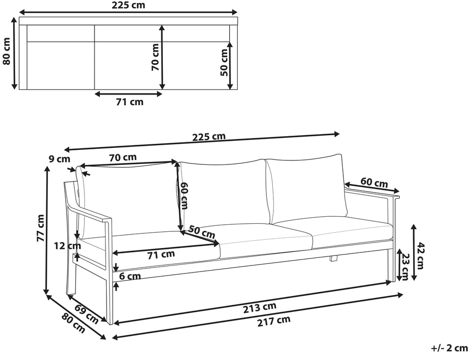 Lauko baldų komplektas Beliani Sodo sofa 3 asmenims KIATO Metalo šviesiai pilka