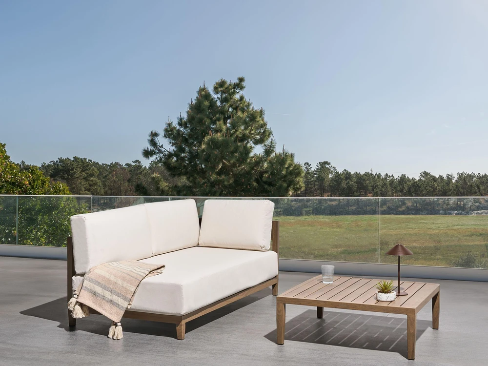 Lauko baldų komplektas Beliani Sodo sofa su staliuku 2 asmenims SAMPIERI ruda metalinė