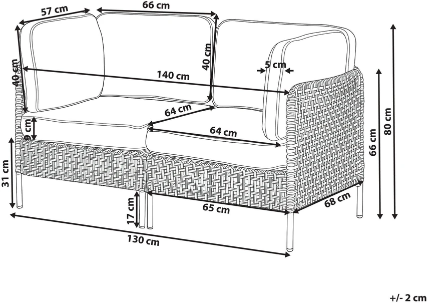 Lauko baldų komplektas Beliani Sodo sofa su staliuku 2 asmenims OMEGANA šviesiai smėlio spalvos technoratanas