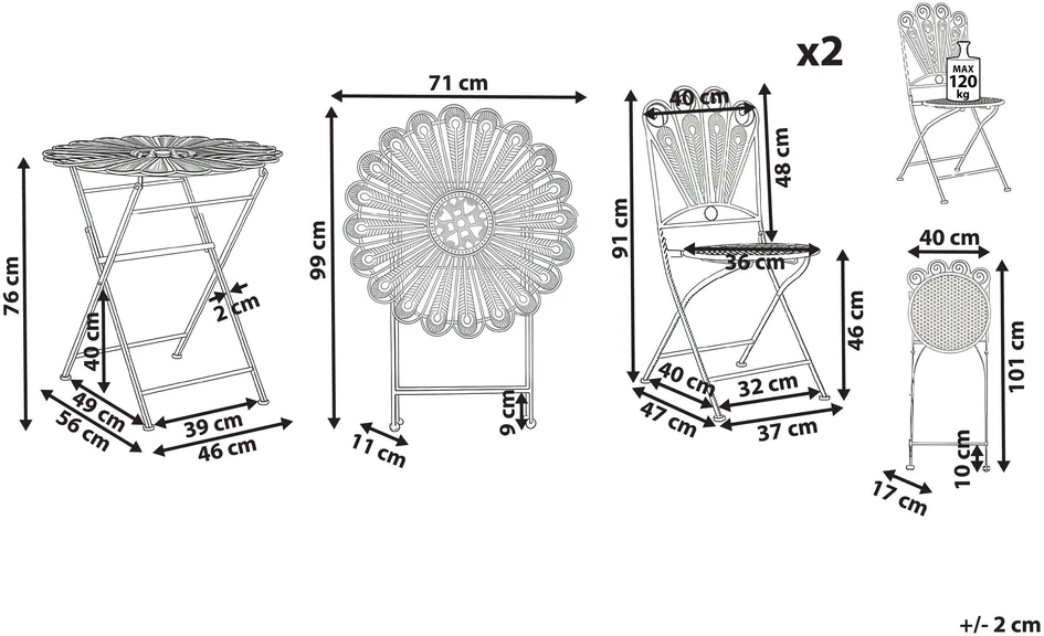 Lauko baldų komplektas Beliani Sulankstomas balkoninių baldų komplektas PAVIA, metalinis, mėlynas