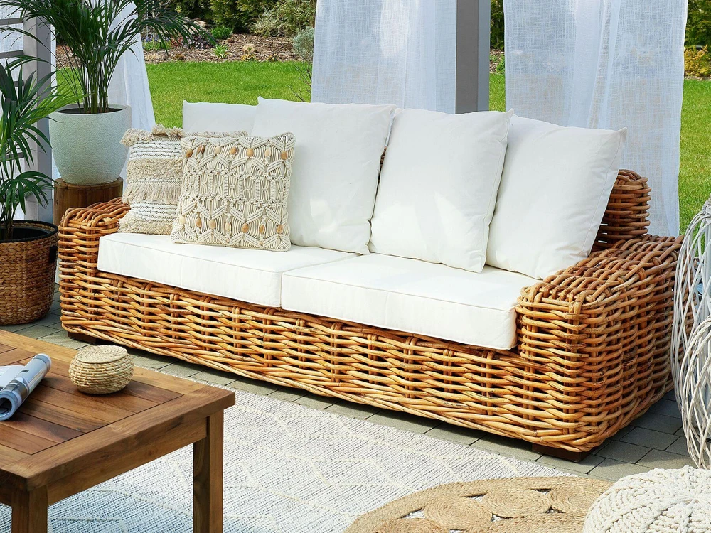 Lauko baldų komplektas Beliani Trivietė sodo sofa FORLI iš natūralaus ratano