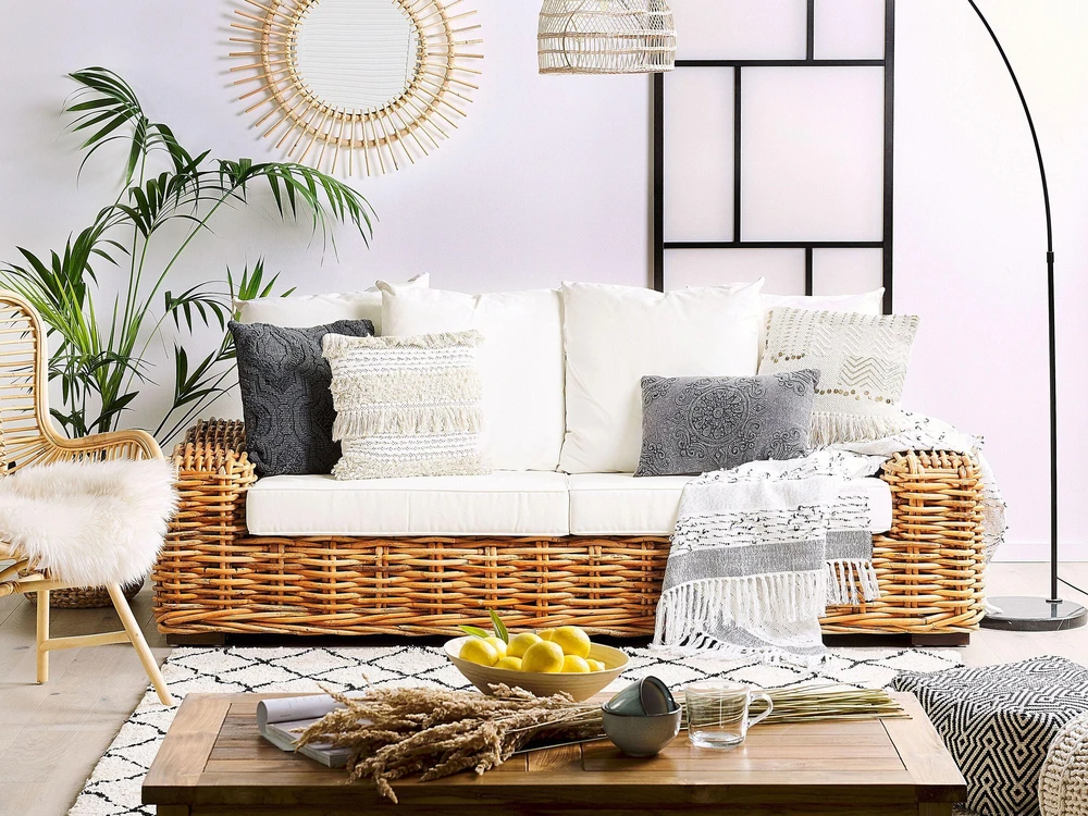 Lauko baldų komplektas Beliani Trivietė sodo sofa FORLI iš natūralaus ratano