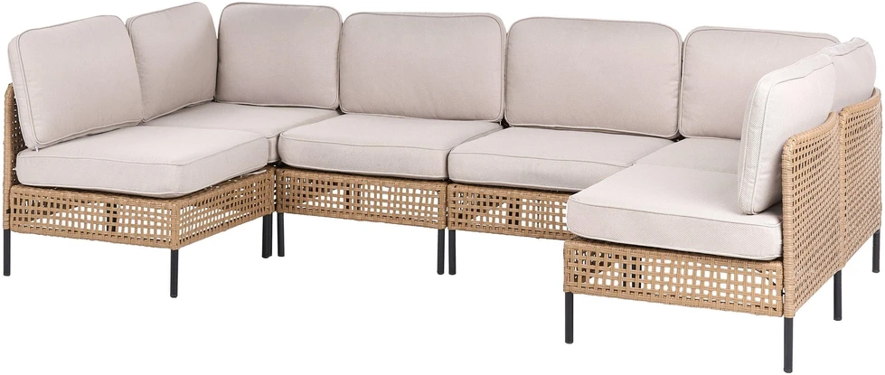 Lauko baldų komplektas Beliani U formos lauko sofa 6 asmenims OMEGANA Šviesiai smėlio spalvos Technorattanas Modulinė