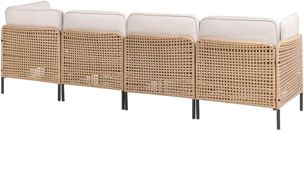 Lauko baldų komplektas Beliani U formos lauko sofa 6 asmenims OMEGANA Šviesiai smėlio spalvos Technorattanas Modulinė