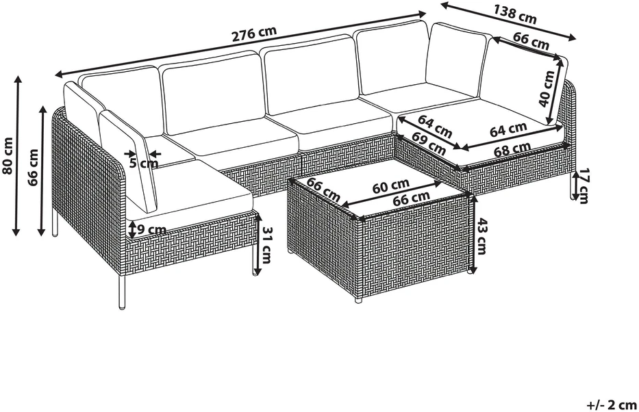 Lauko baldų komplektas Beliani U formos lauko sofa 6 asmenims OMEGANA Šviesiai smėlio spalvos Technorattanas Modulinė