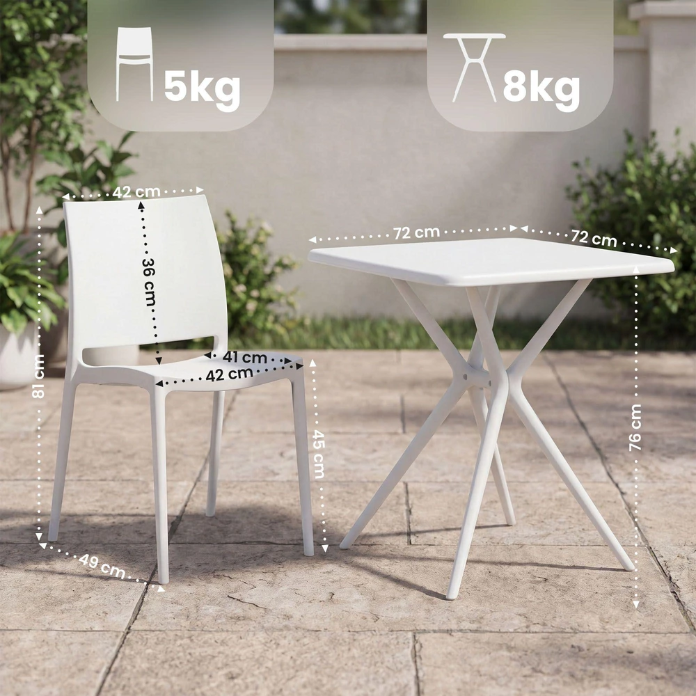 Lauko baldų komplektas Mville „Amino Garden“ valgomojo komplektas: 4 lauko kėdės ir stalas, terasos baldai, balti