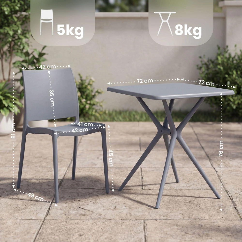 Lauko baldų komplektas Mville „Amino Garden“ valgomojo komplektas: 4 lauko kėdės ir stalas, terasos baldai, pilkos spalvos