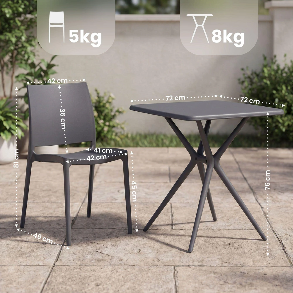 Lauko baldų komplektas Mville „Amino Garden“ valgomojo komplektas: 4 lauko kėdės ir stalas, terasos baldai, tamsiai pilkos spalvos