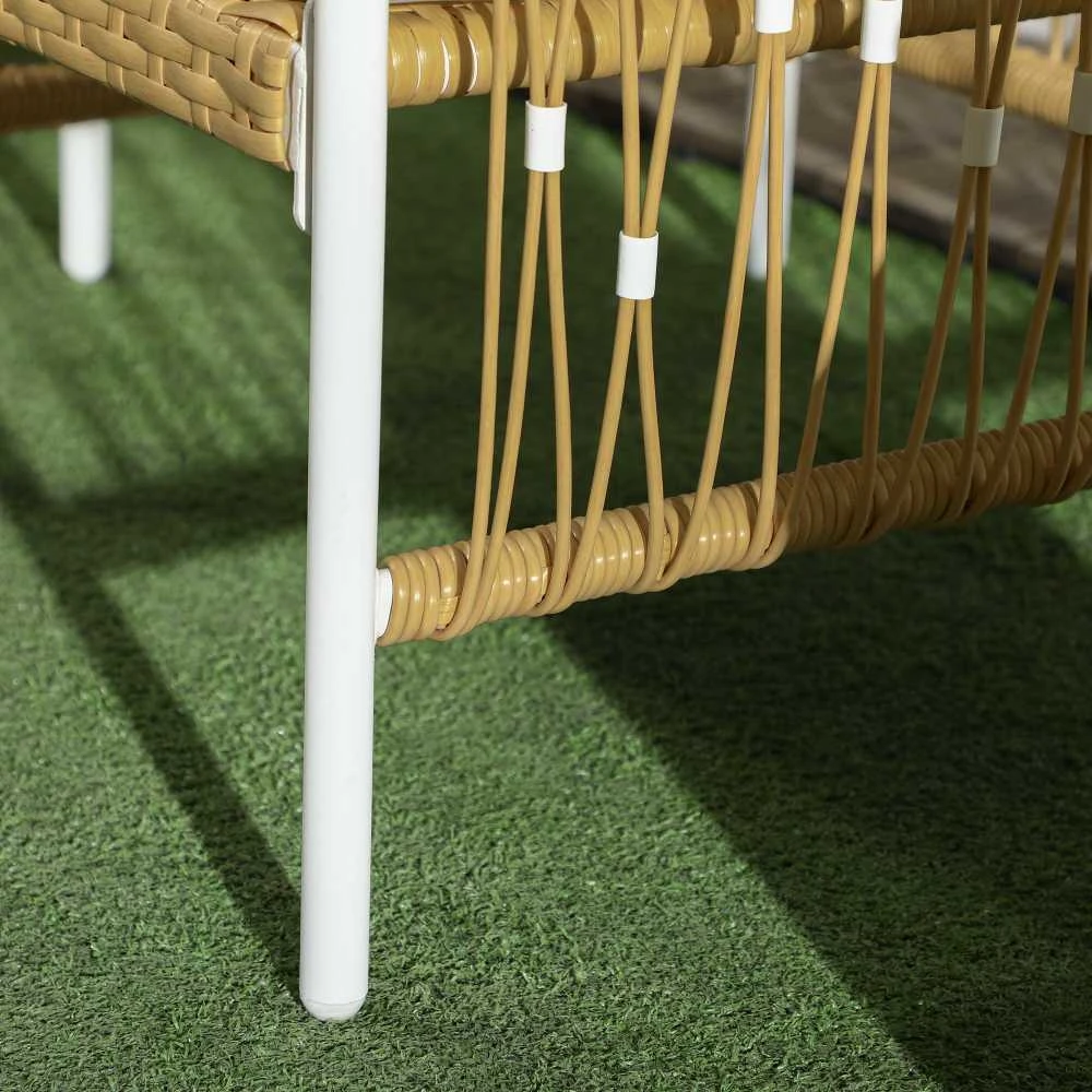Lauko baldų komplektas Outsunny 3 dalių rataninių sodo baldų komplektas, sodo baldai su 2 kėdėmis, žurnaliniu staliuku, balkono baldų rinkinys su pagalvėlėmis, balkonui, terasai, geltona+kreminė spalva