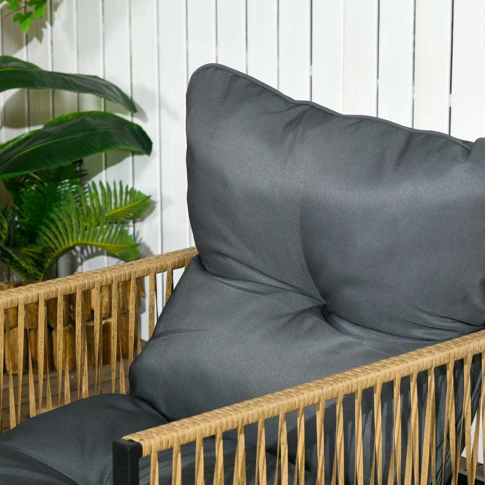 Lauko baldų komplektas Outsunny 4 dalių rotango sodo baldų komplektas, sėdimoji dalis su pagalvėlėmis, sodo baldų komplektas su 1 stikliniu kavos staliuku, 2 foteliais, 1 dviviete sofa