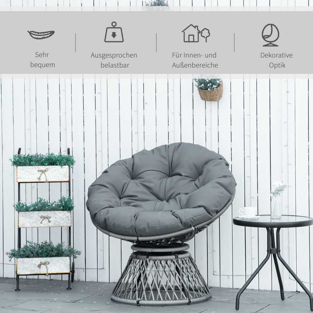 Lauko baldų komplektas "Outsunny" papasano fotelis Pintas fotelis fotelis su pagalvėle 360 laipsnių rotango pilkos spalvos W87 x D97 x H86 cm