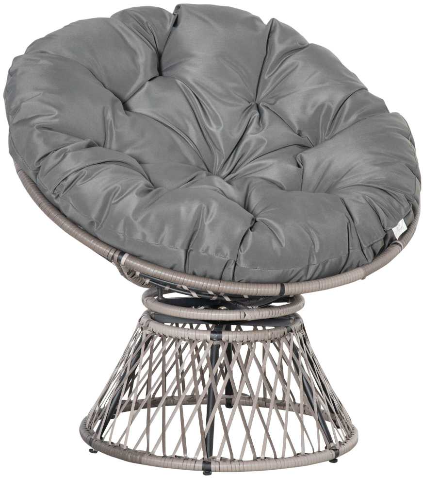 Lauko baldų komplektas "Outsunny" papasano fotelis Pintas fotelis fotelis su pagalvėle 360 laipsnių rotango pilkos spalvos W87 x D97 x H86 cm