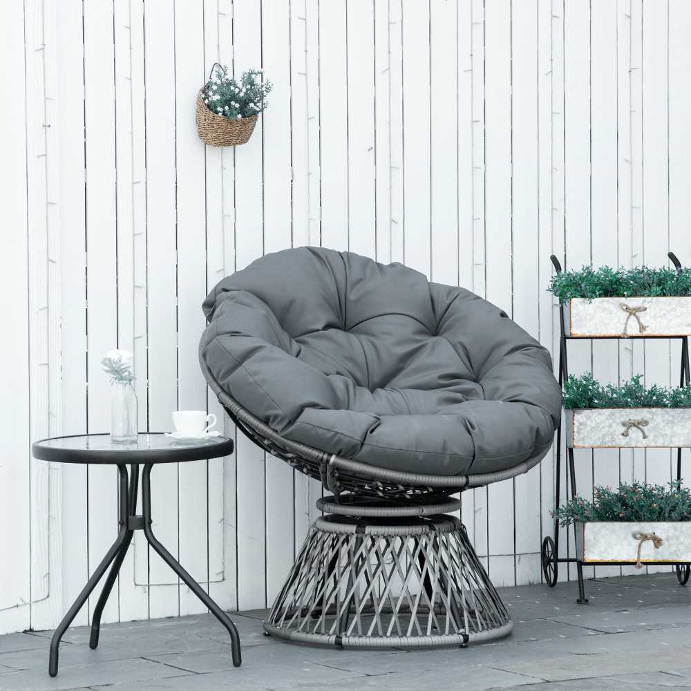 Lauko baldų komplektas "Outsunny" papasano fotelis Pintas fotelis fotelis su pagalvėle 360 laipsnių rotango pilkos spalvos W87 x D97 x H86 cm