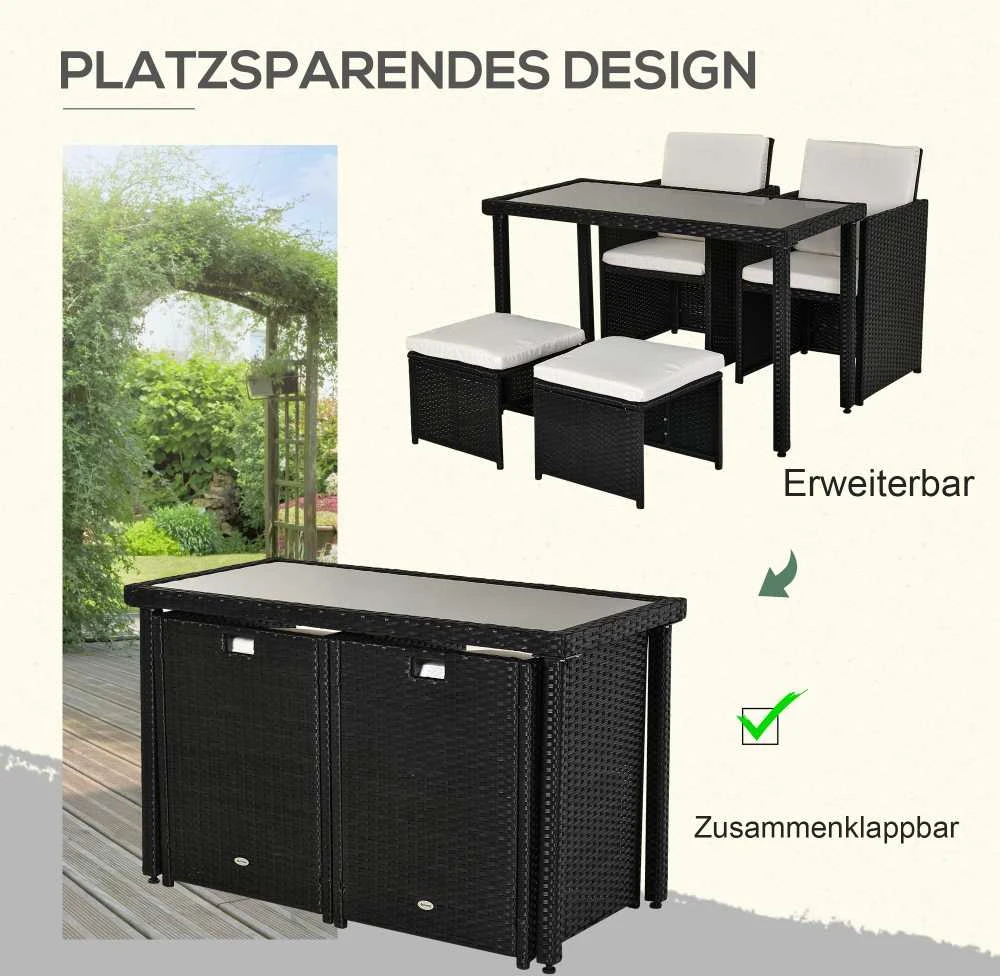 Lauko baldų komplektas Outsunny poliratano valgomojo baldų komplektas, 11 dalių, su pagalvėlėmis, juodas