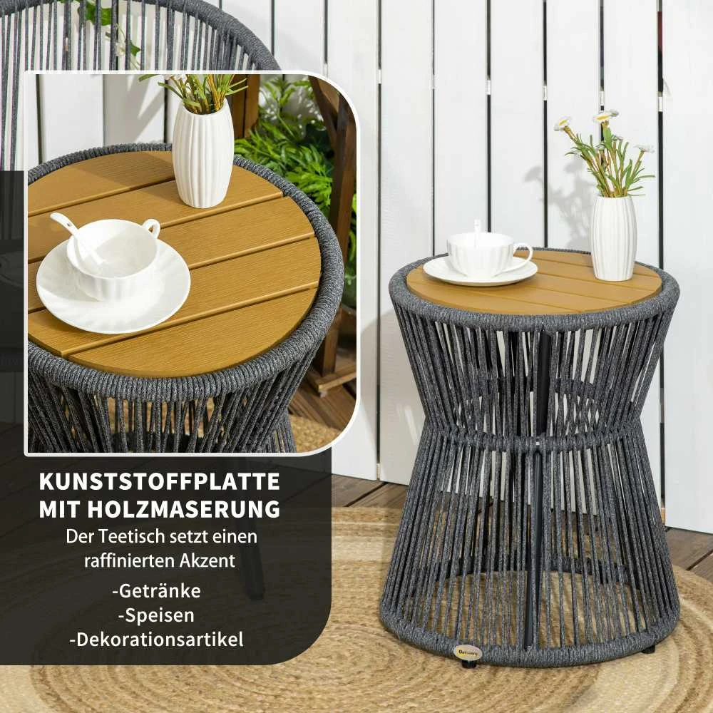 Outsunny sodo stalas, bistro stalas, kavos staliukas su plastikiniu stalviršiu ir reguliuojamomis kojelėmis, terasai, tamsiai pilka+natūrali