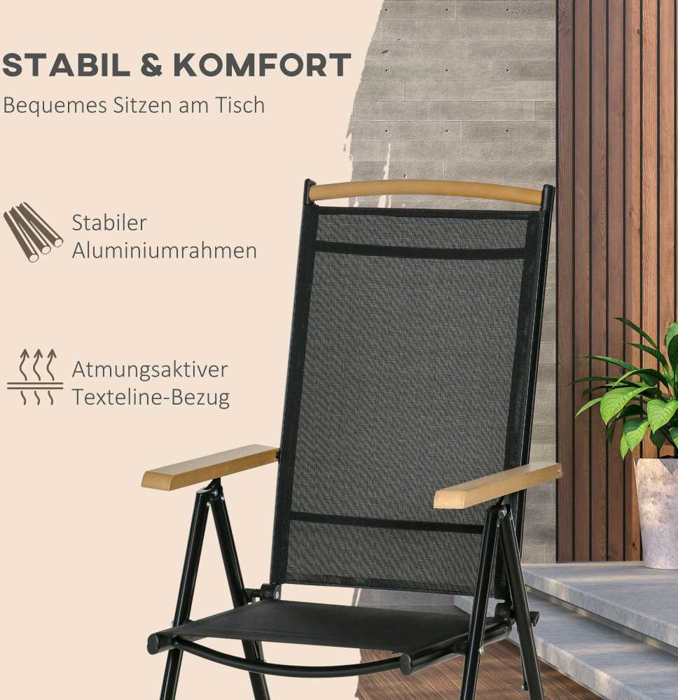 Lauko baldų komplektas Outsunny sulankstomas 6 vietų sodo baldų komplektas, 1 stalas + 6 kėdės, aliuminis, tinklelis, juodas