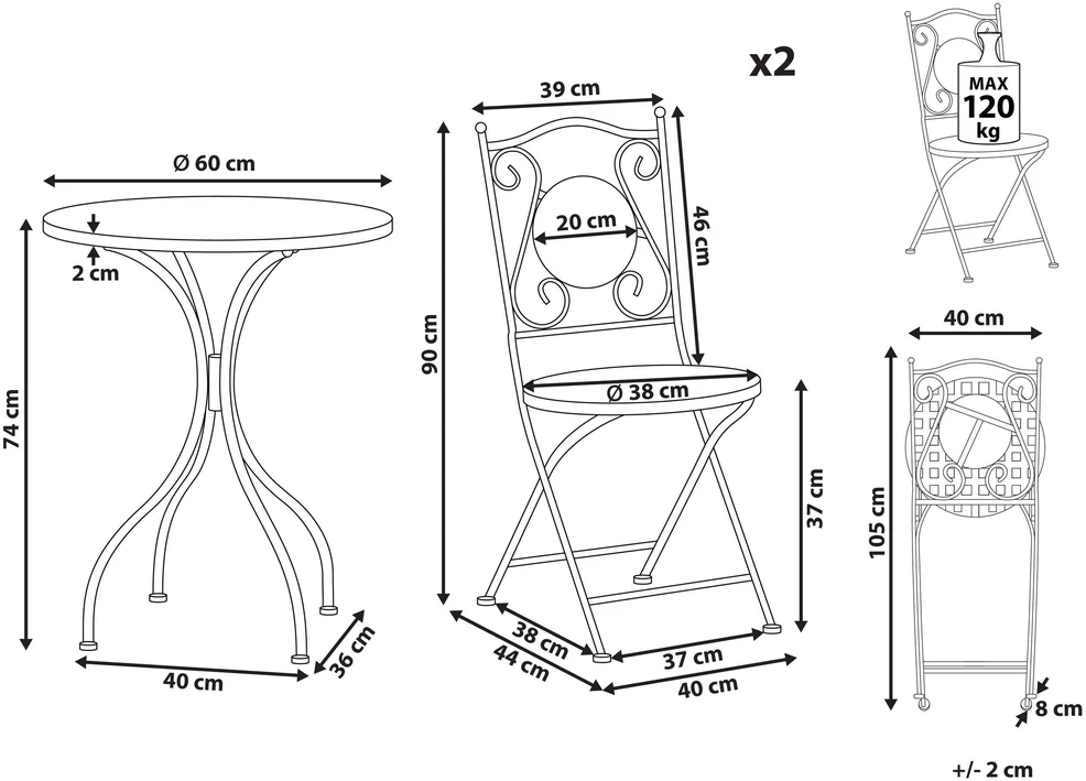 Lauko baldų komplektas Sulankstomų balkonų baldų komplektas CASARIO, metalinis, juodas – Beliani